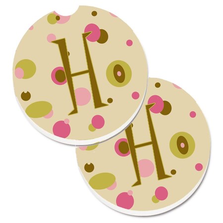 Carolines Treasures Letter H Initial Monogram Tan Dots Set of 2 Cup Holder Car Coaster CJ1004-HCARC